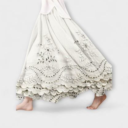 Luna – Boho Maxi Skjørt med Broderi