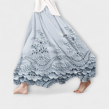 Luna – Boho Maxi Skjørt med Broderi