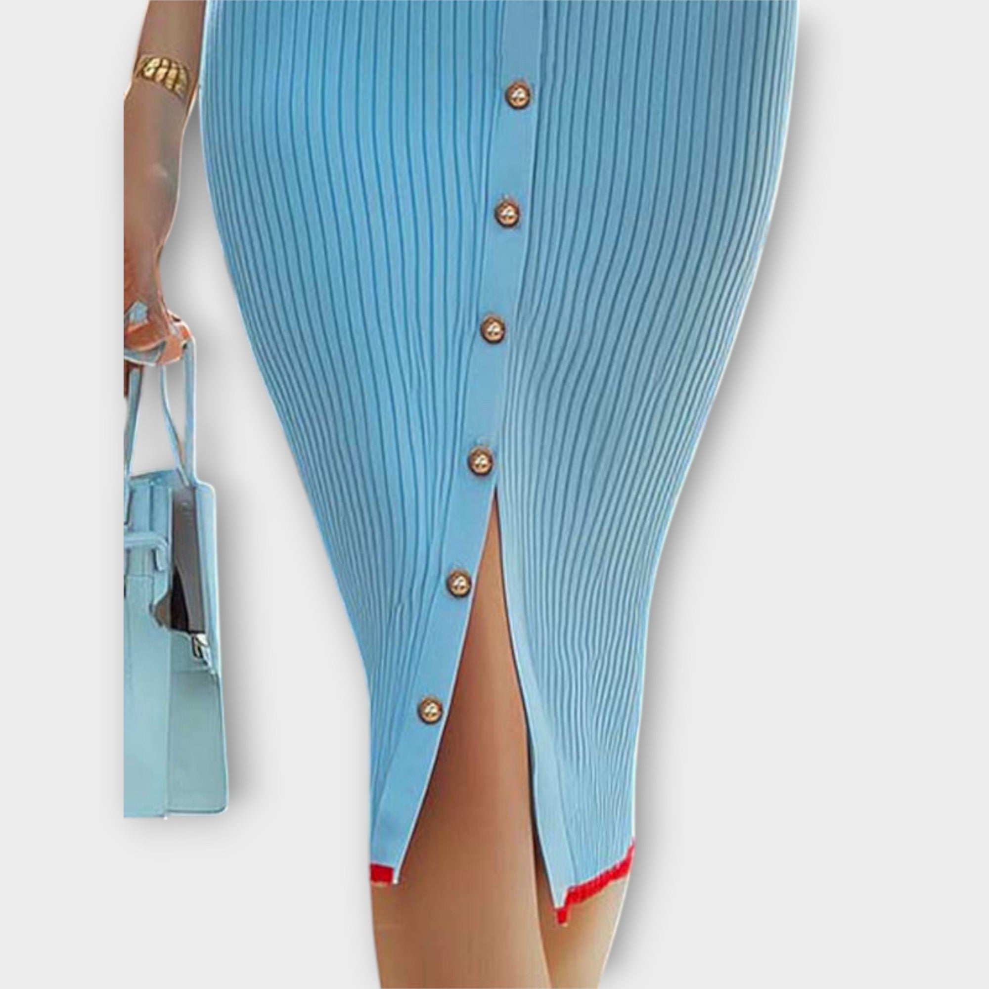 Sina - Chic Baby Blue Ribbet Strikket Blyantskjørt