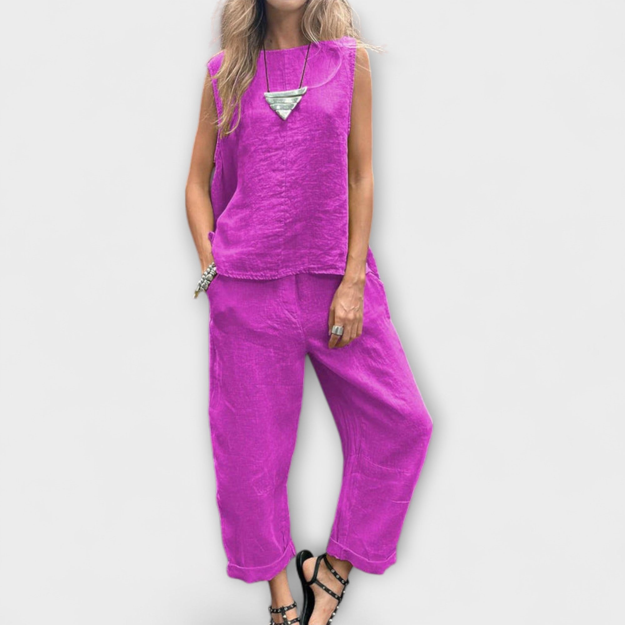 Jennifer - Avslappet Bomull-Lin Outfit