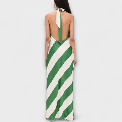 Marlowe - Stripete Halter Ryggløs Maxi Kjole