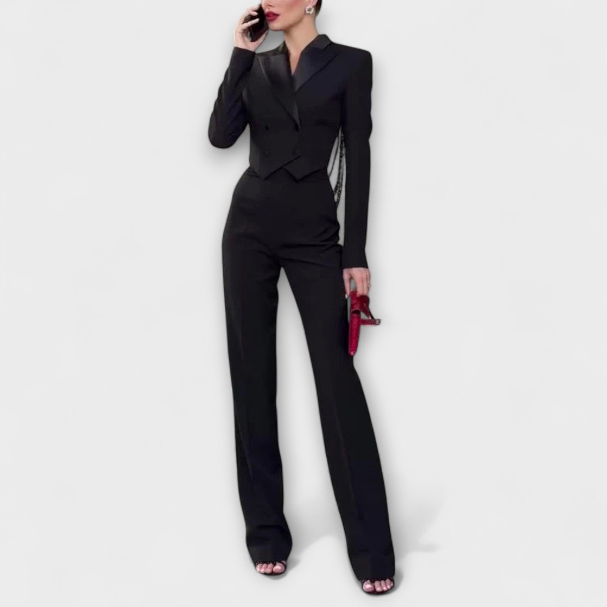 Noa - Svart Perle-Detaljert Ryggløs Kort Blazer Sett