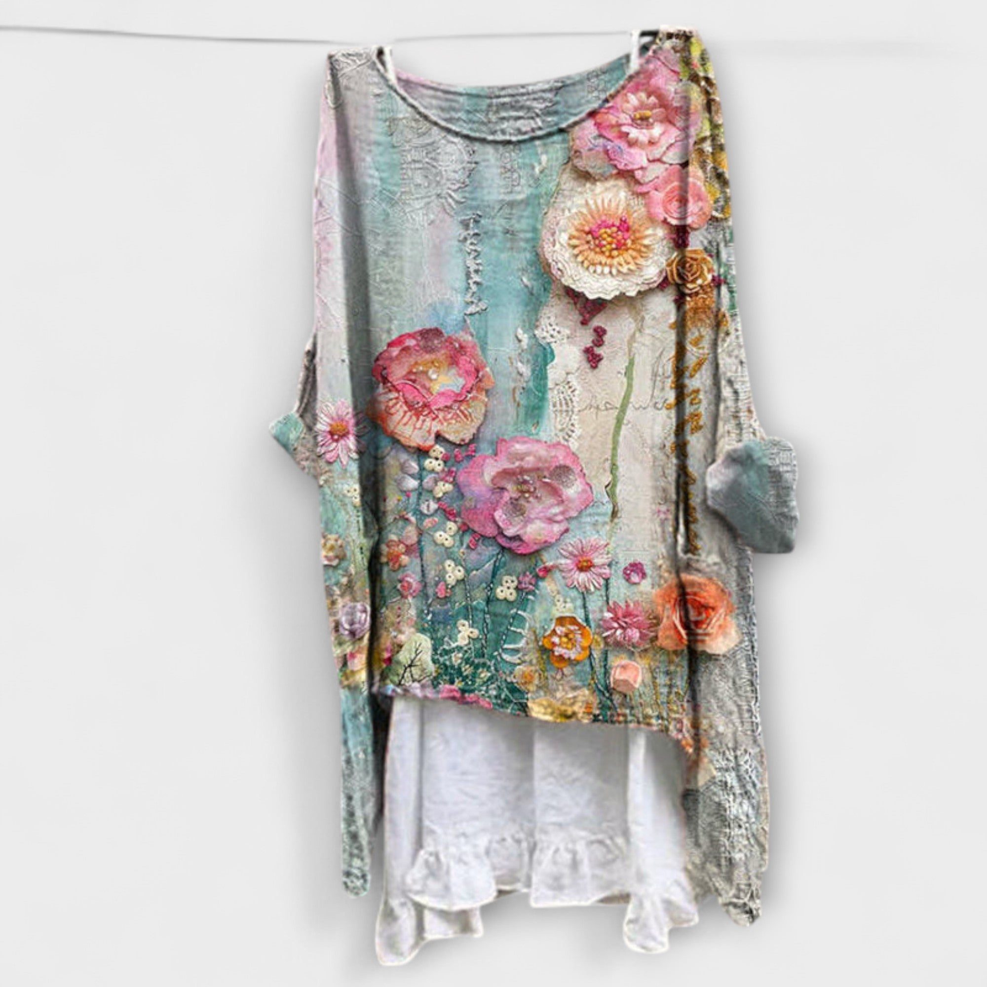 Evelyn - Bluse med Kunstnerisk Trykk