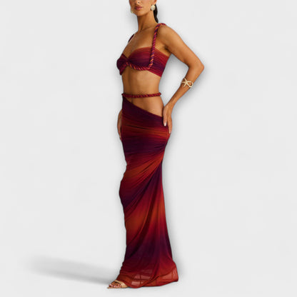 Jane - Stilfull Gradient Braid Crop Top & Overskirt Duo