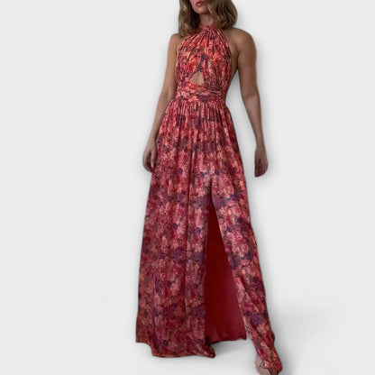 Nortrud - Ryggefri Maxikjole med Blomsterprint