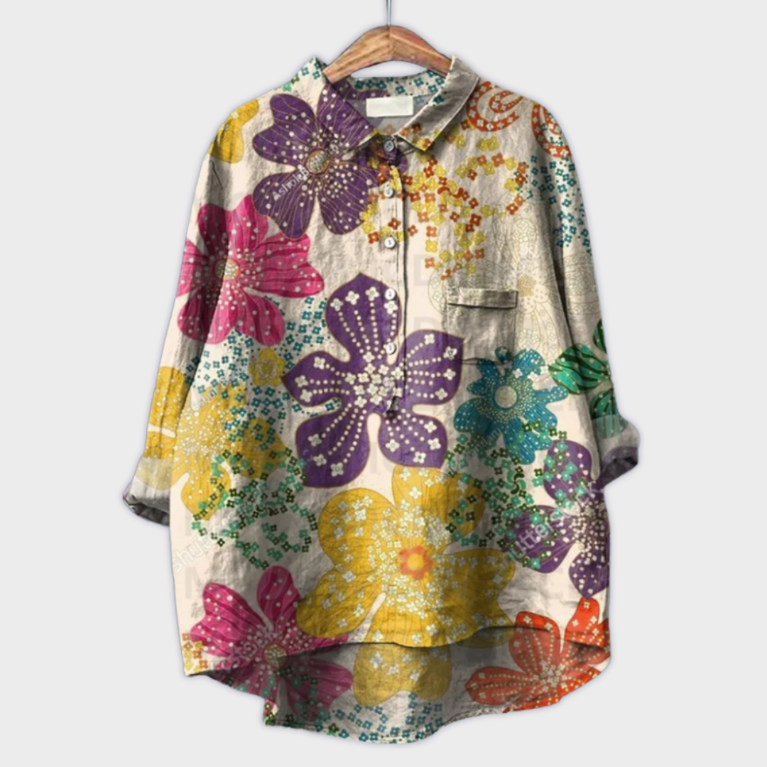 Magdalena - Håndlaget Bluse for Kvinner med Blomsterdesign