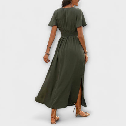 Heather - Elegant Boho Kjole med V-hals og Lange Ermer