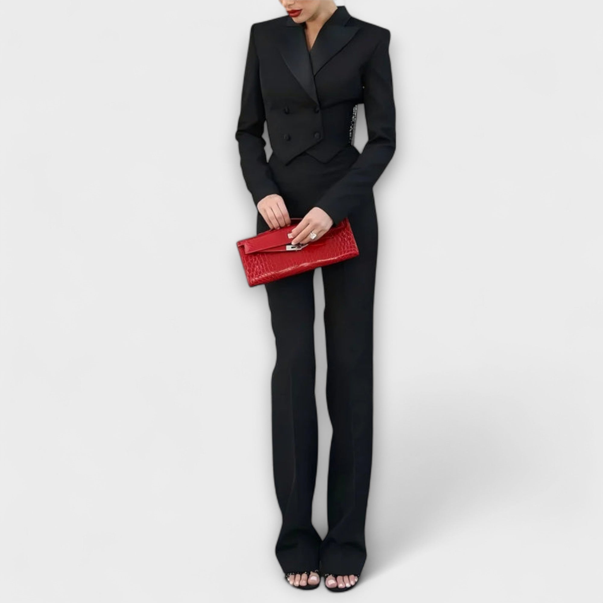 Noa - Svart Perle-Detaljert Ryggløs Kort Blazer Sett