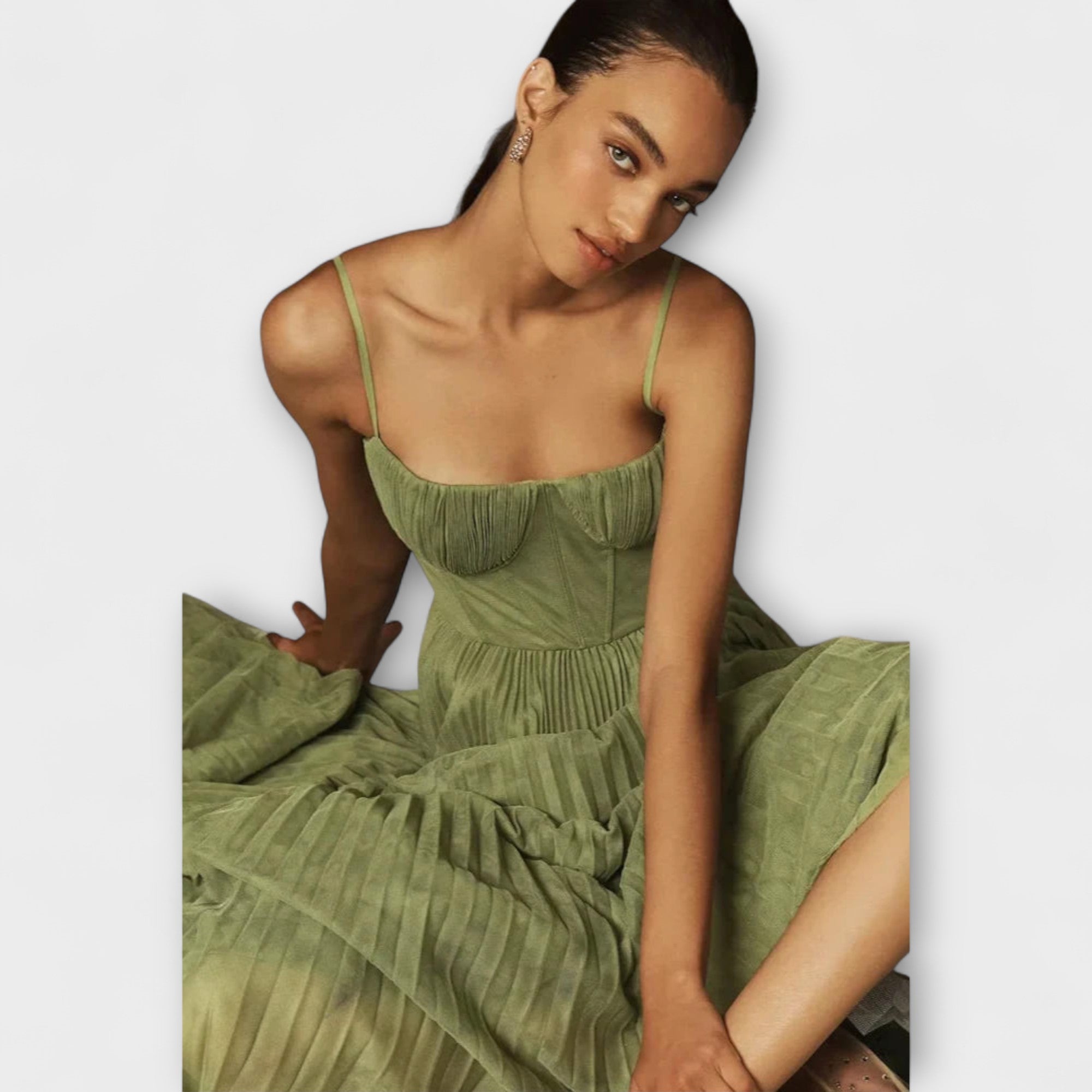 Marilyn - Midi Tulle Plisserte Kjole med Bustier Design