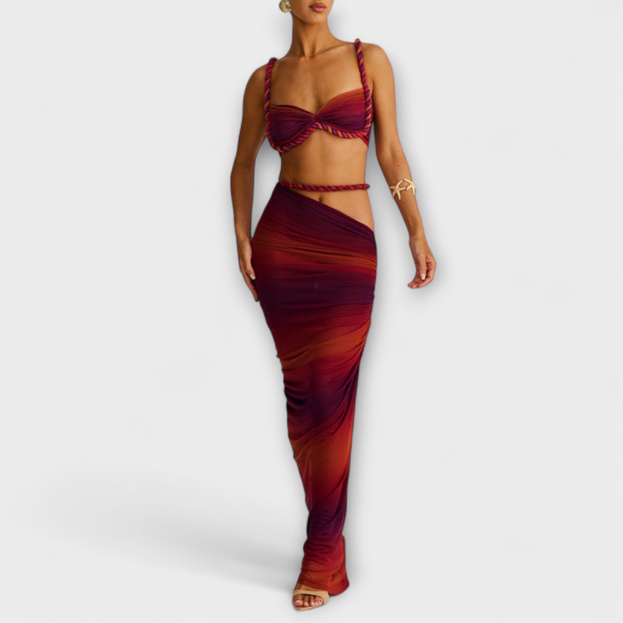 Jane - Stilfull Gradient Braid Crop Top & Overskirt Duo