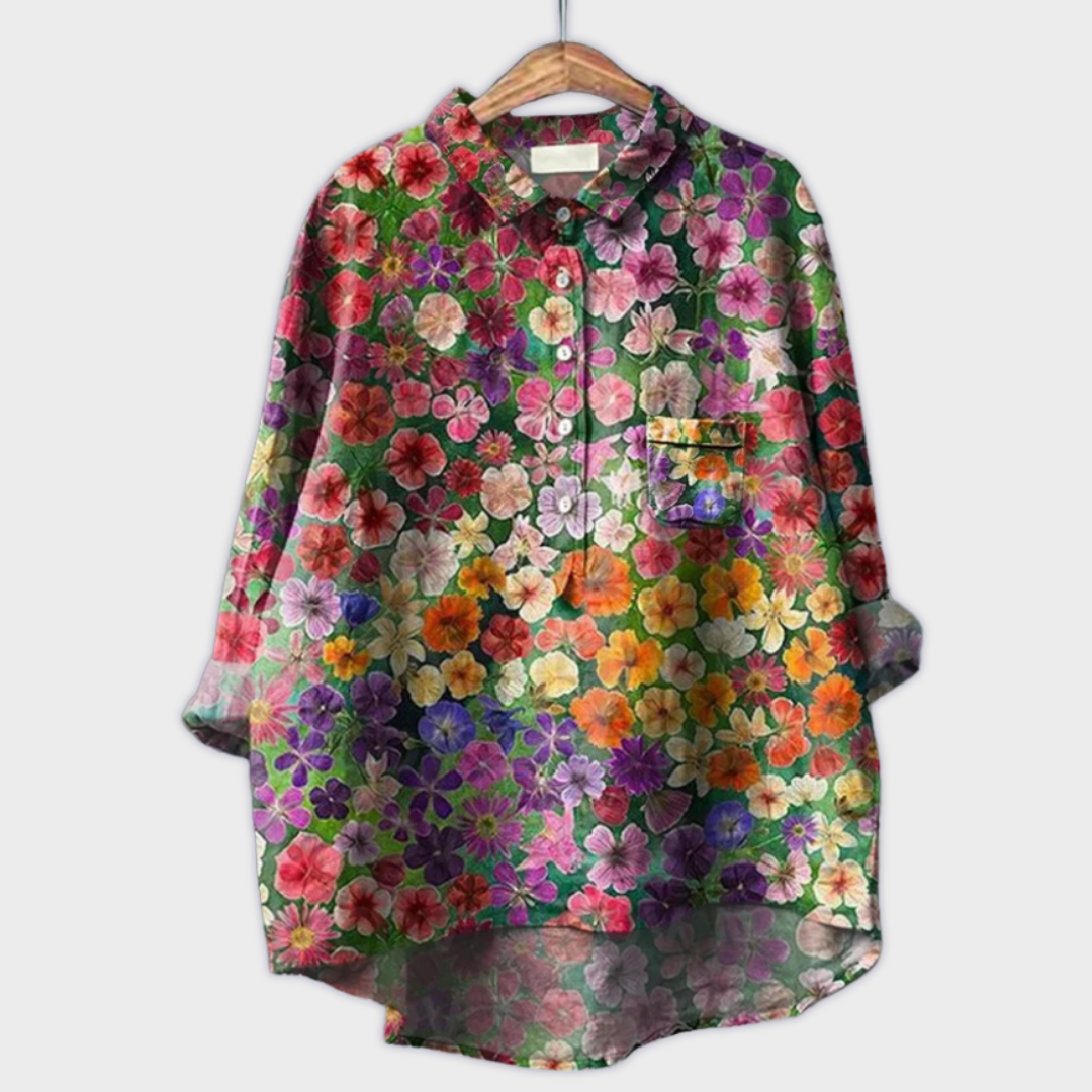 Magdalena - Håndlaget Bluse for Kvinner med Blomsterdesign