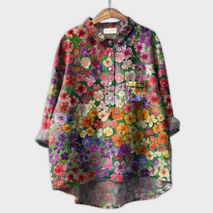 Magdalena - Håndlaget Bluse for Kvinner med Blomsterdesign