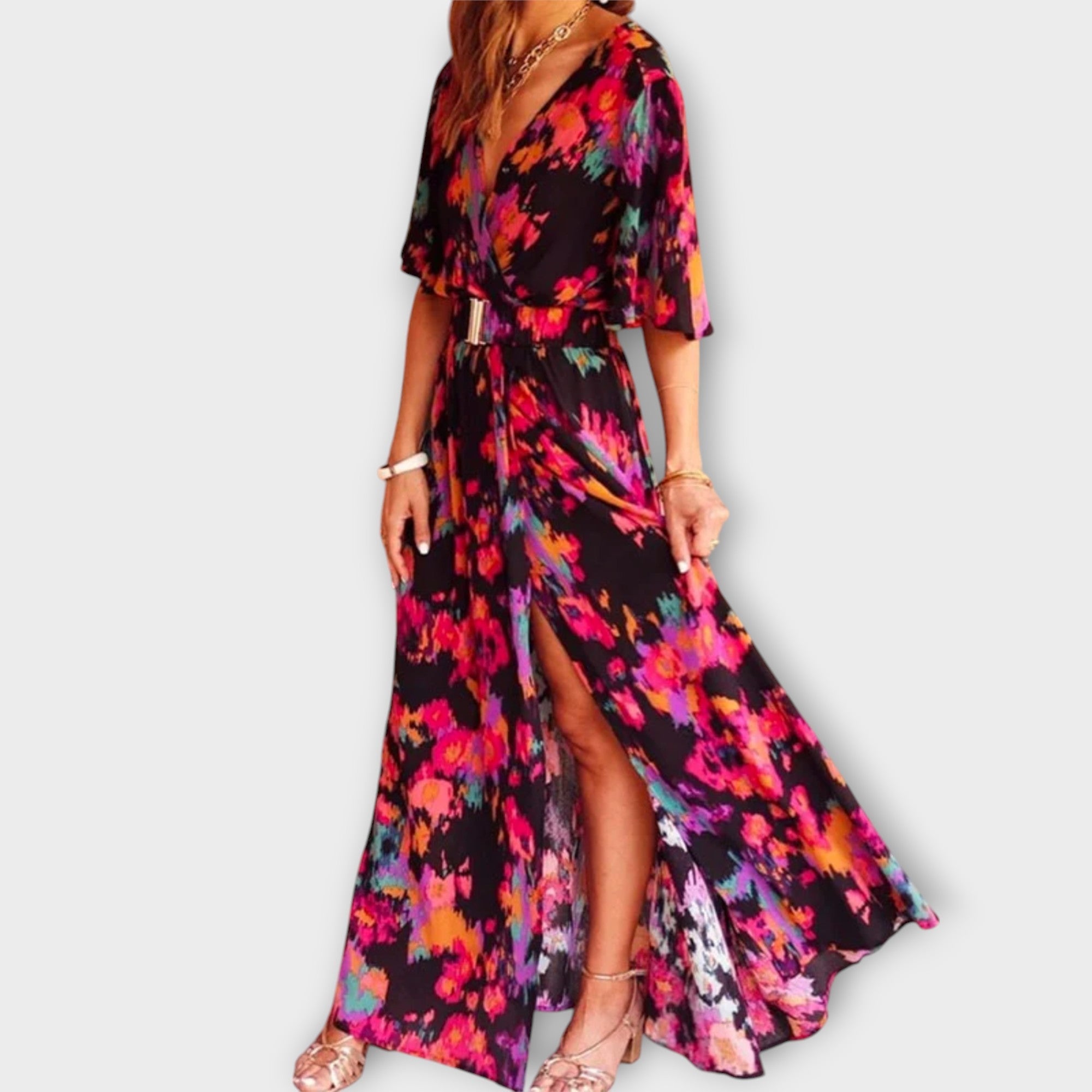 Sabine - Stilig Wrap Maxi Kjole med Flytende Design