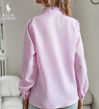 R. Ꮮаᴜгеn Ruffled Button-Up Shirt – Myk Teksturert Passform