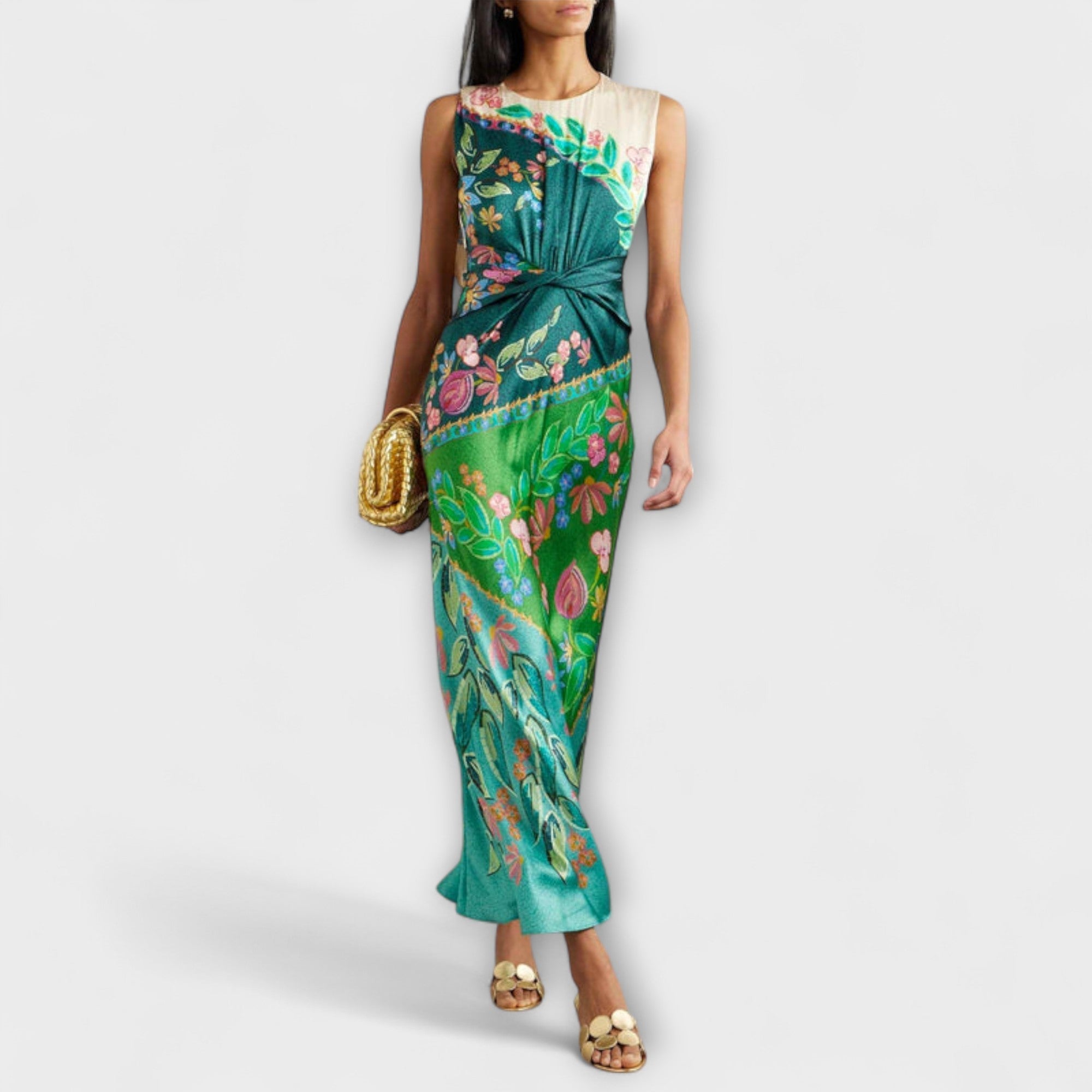 Aisling - Elegant Vridning Drapert Blomster Maxi Kjole