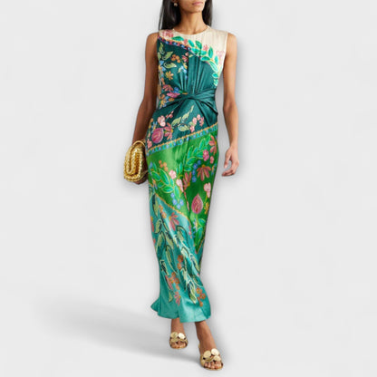 Aisling - Elegant Vridning Drapert Blomster Maxi Kjole