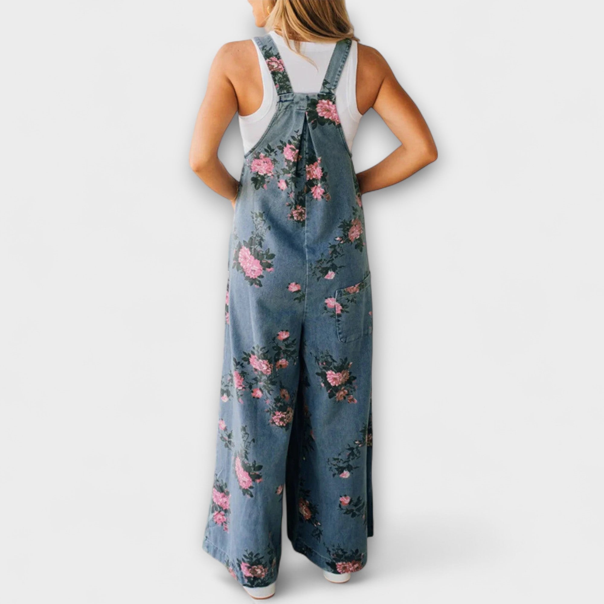 Bethany - Blomster Mønster Bred Denim Overall