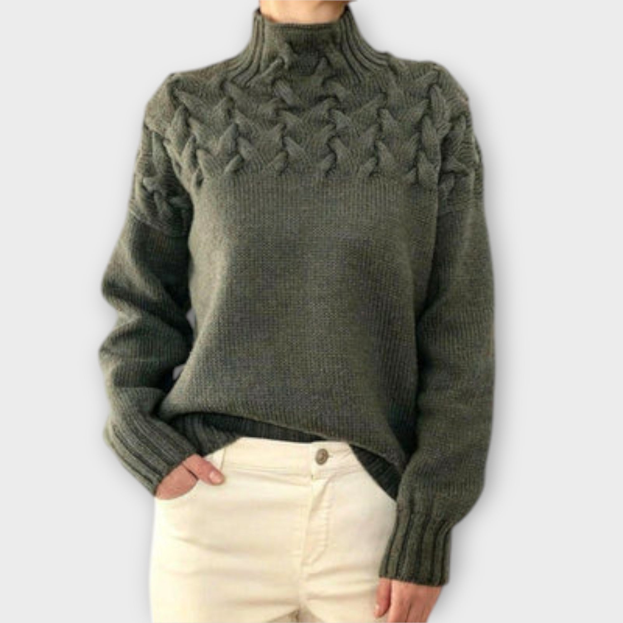 Eva - Damegenser med Kabelstrikk Detalj