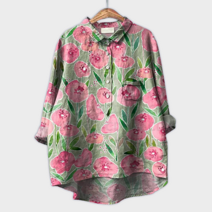 Magdalena - Håndlaget Bluse for Kvinner med Blomsterdesign