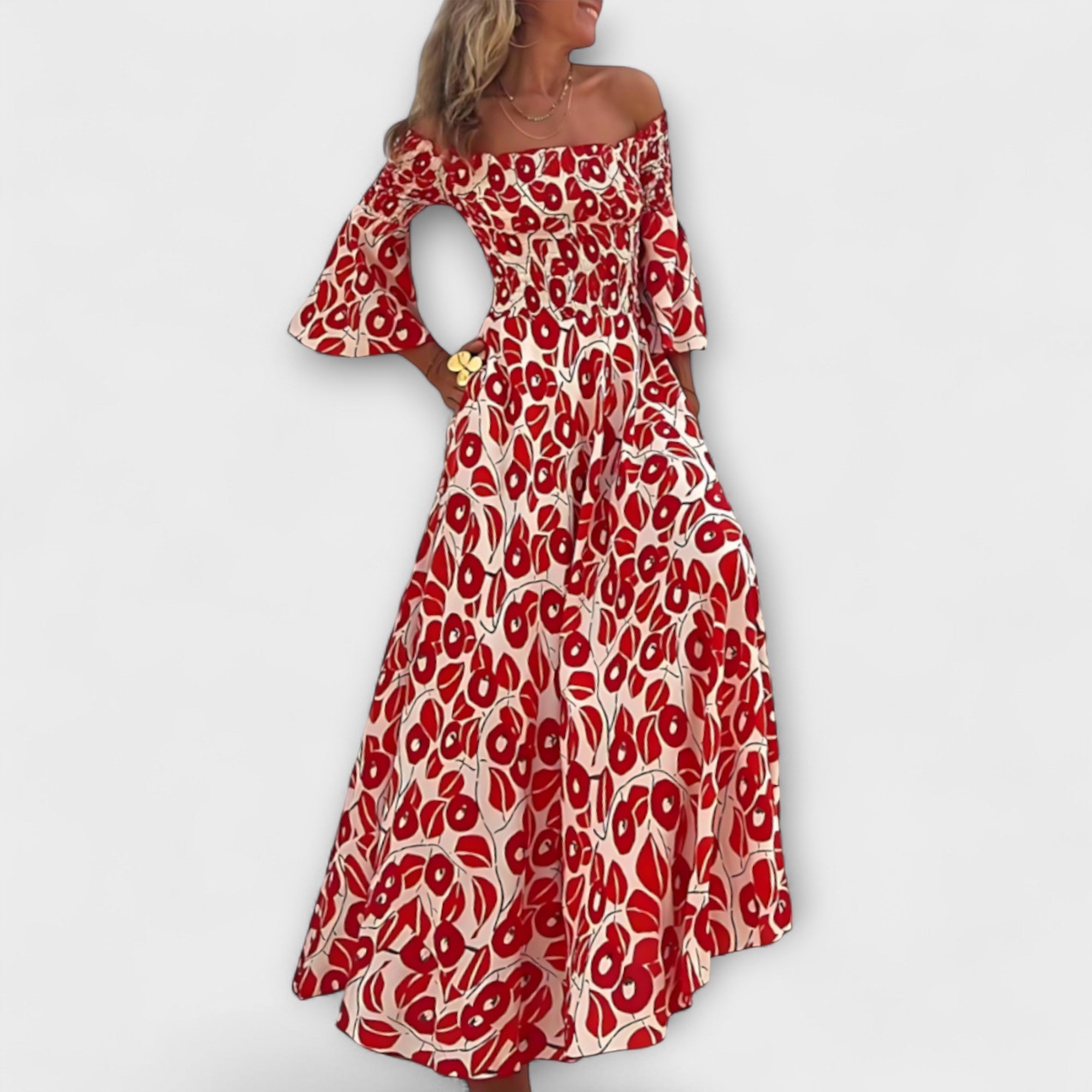 Bella - Off-Shoulder Kjole med Havblomster