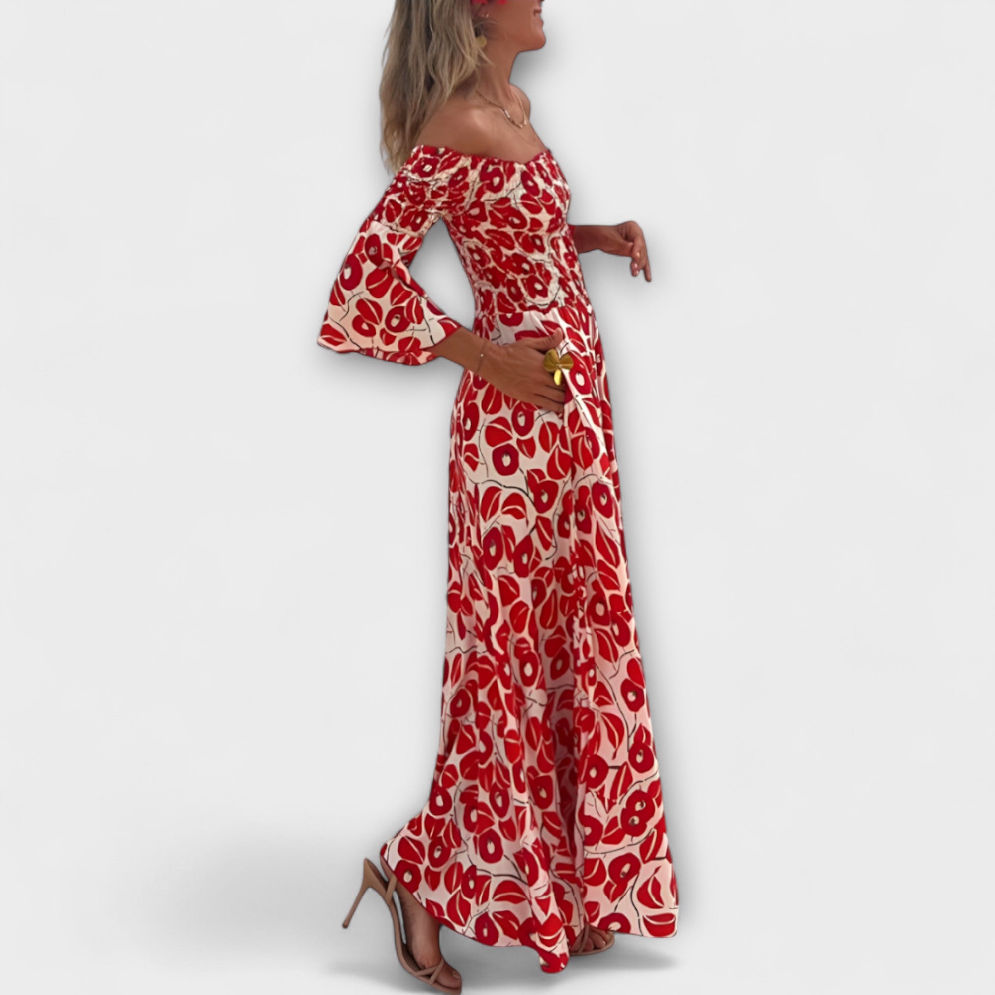 Bella - Off-Shoulder Kjole med Havblomster
