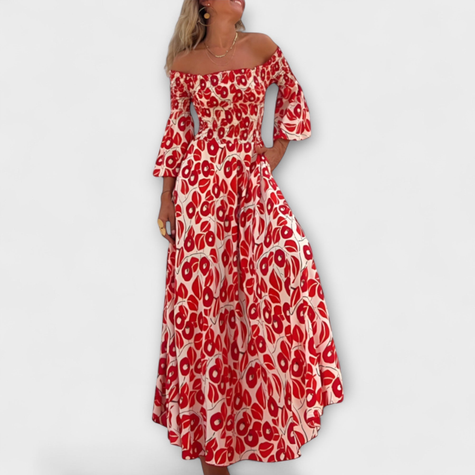 Bella - Off-Shoulder Kjole med Havblomster