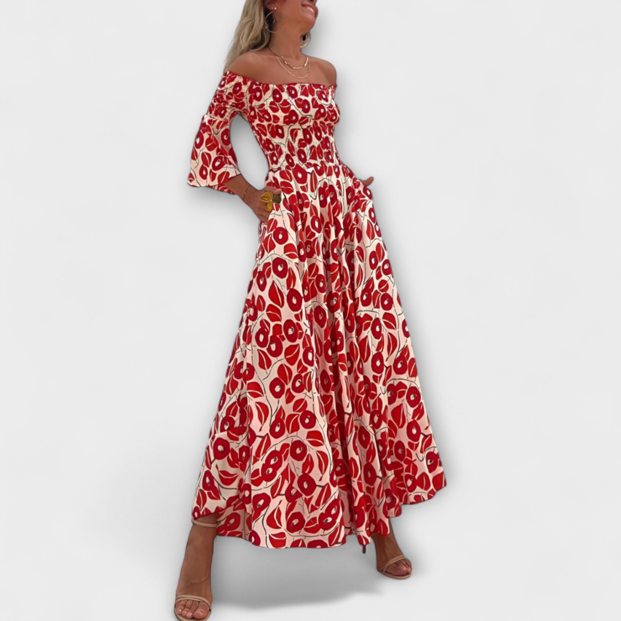 Bella - Off-Shoulder Kjole med Havblomster