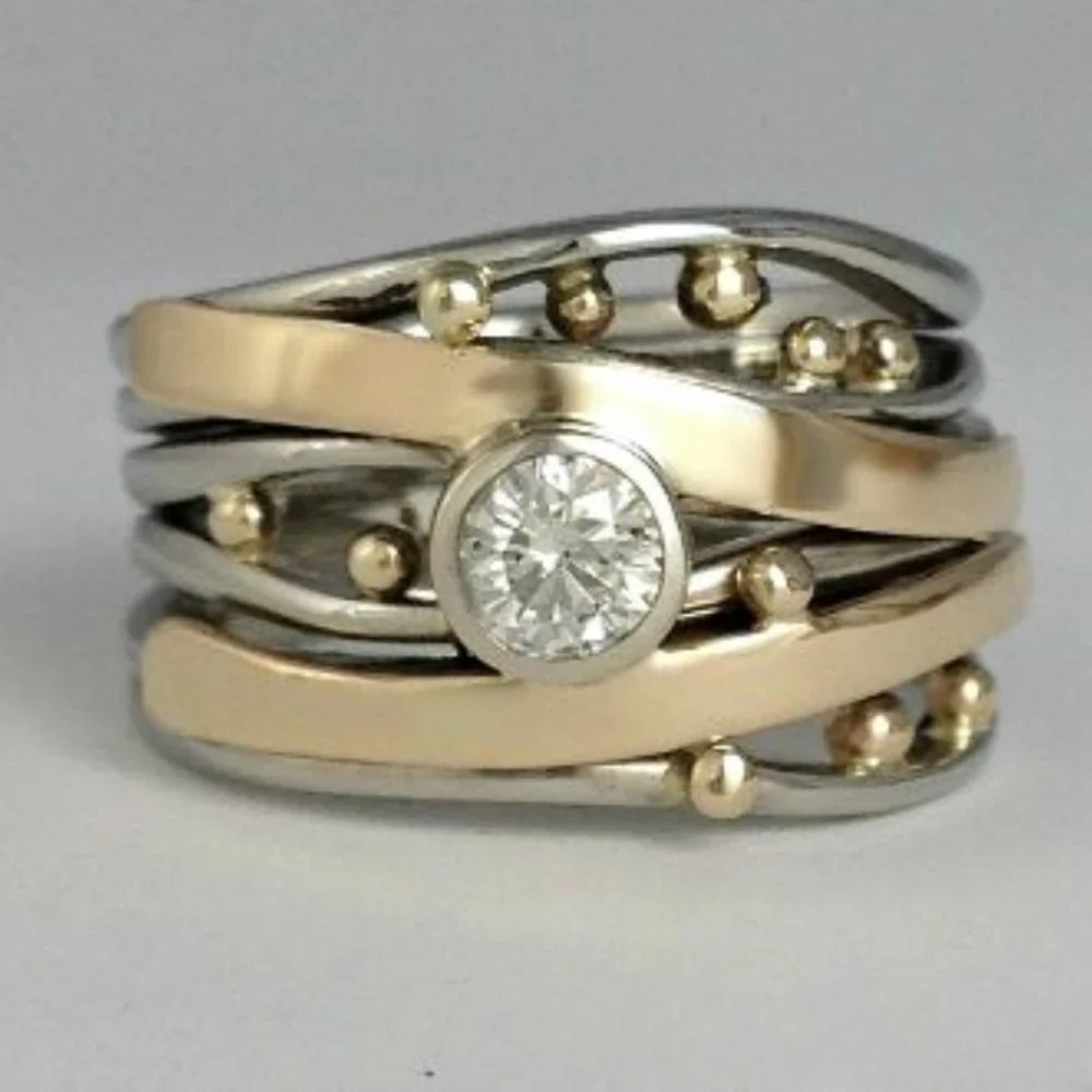 Klassisk Gull Inlaid Zirkonia Ring