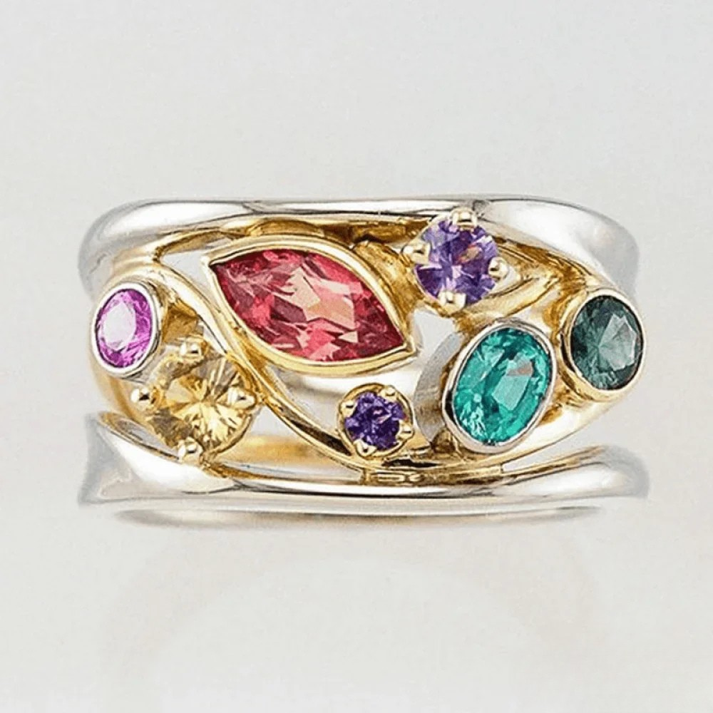 Vintage Ring med Gull- og Sølvfarget Zirkonia