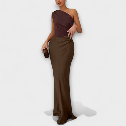 Elegant En-Skulder Plisserte Maxi Kjole