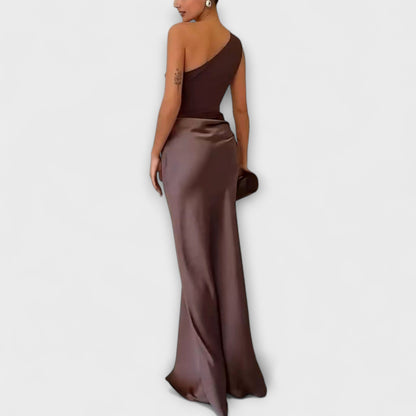 Elegant En-Skulder Plisserte Maxi Kjole