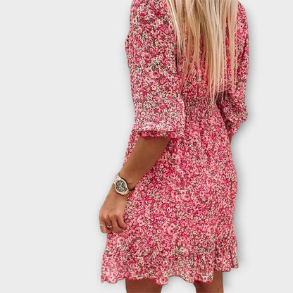 Blomstrete Puff Sleeve Kjole for Kvinner