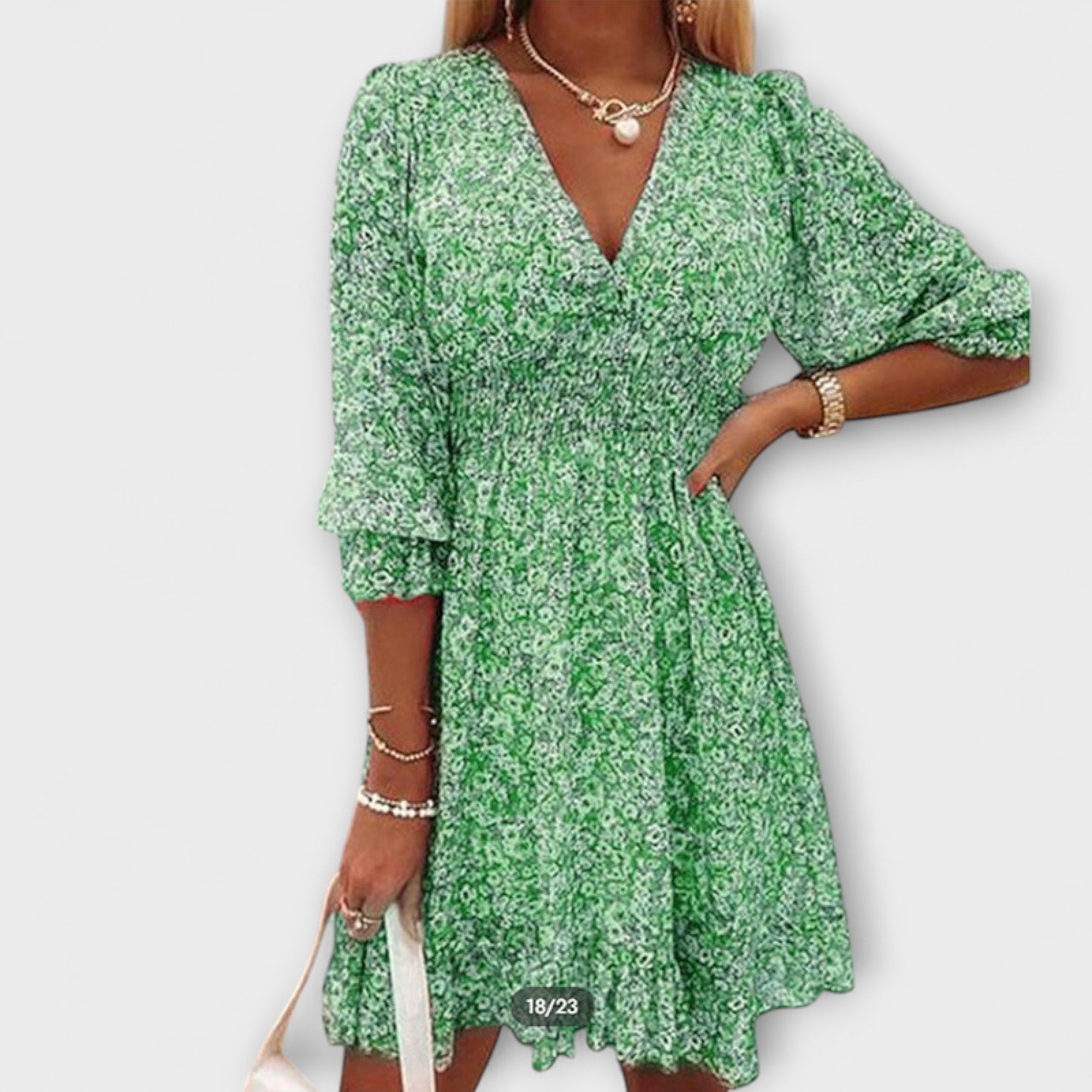 Blomstrete Puff Sleeve Kjole for Kvinner