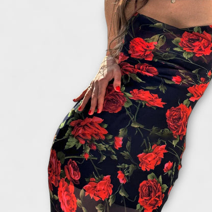 Blomsterprint Spaghetti Stropp Bodycon Kjole