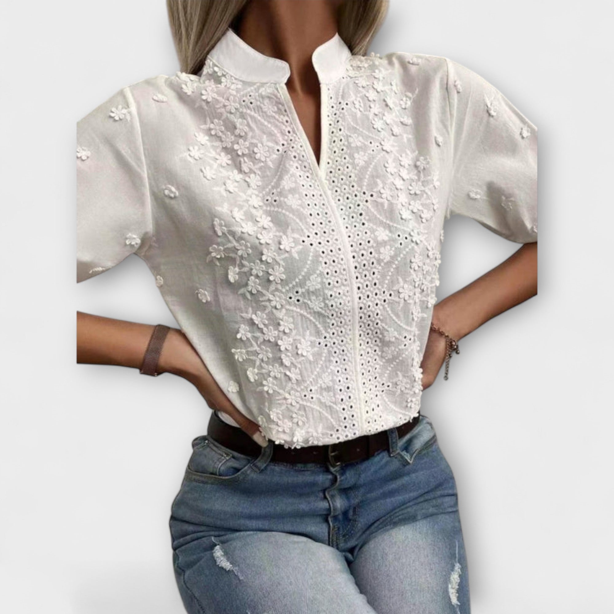 Élise - Mila Bluse med Eksklusiv Broderi