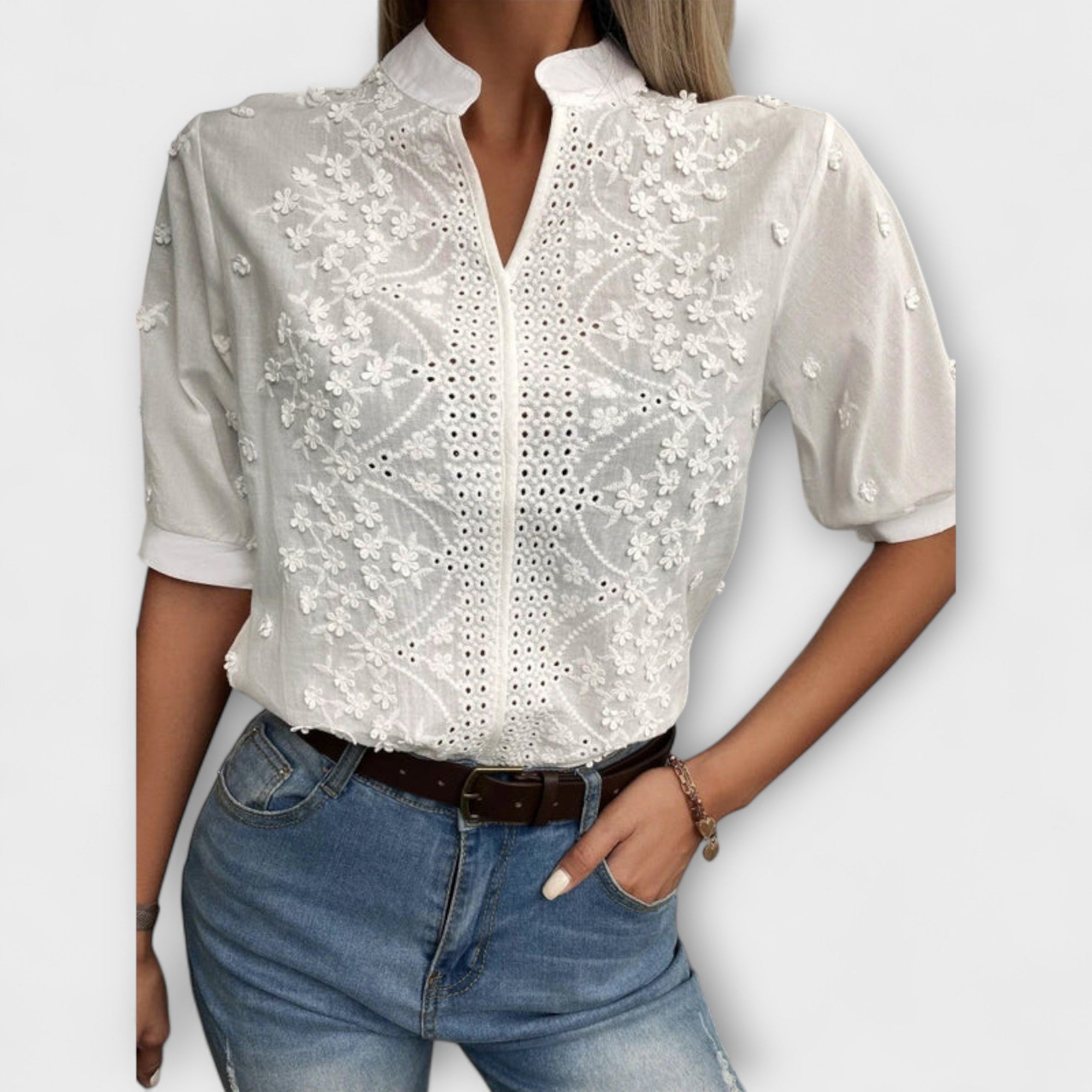Élise - Mila Bluse med Eksklusiv Broderi
