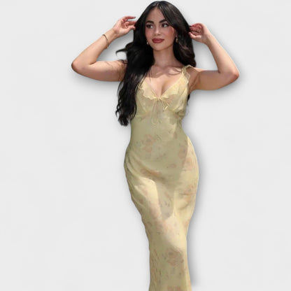 Kryptografisk Blomstertrykk Plunge Maxi Kjole