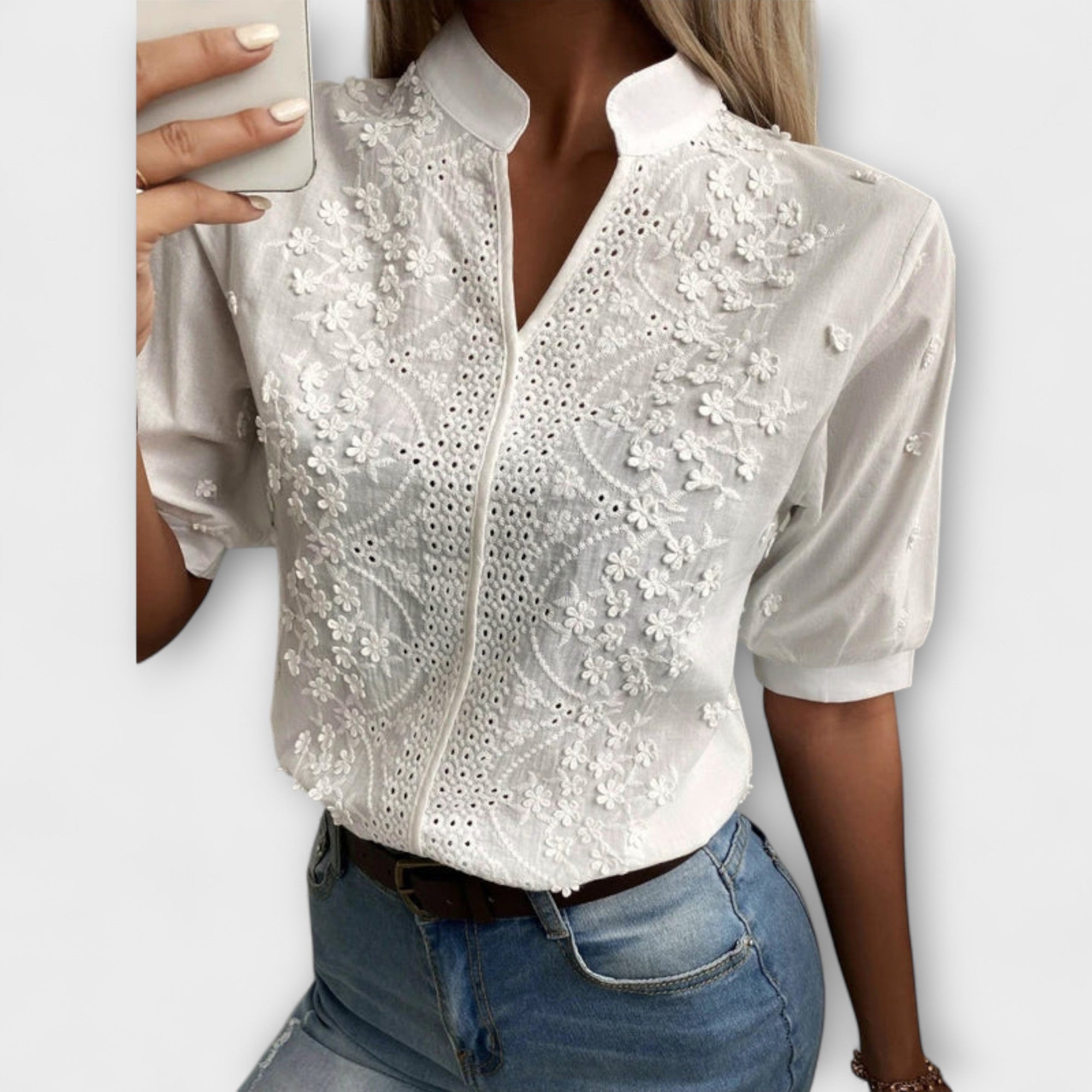 Élise - Mila Bluse med Eksklusiv Broderi