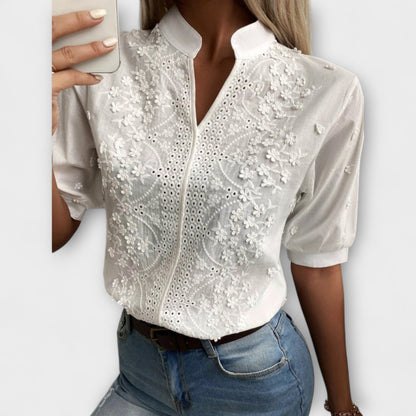 Élise - Mila Bluse med Eksklusiv Broderi