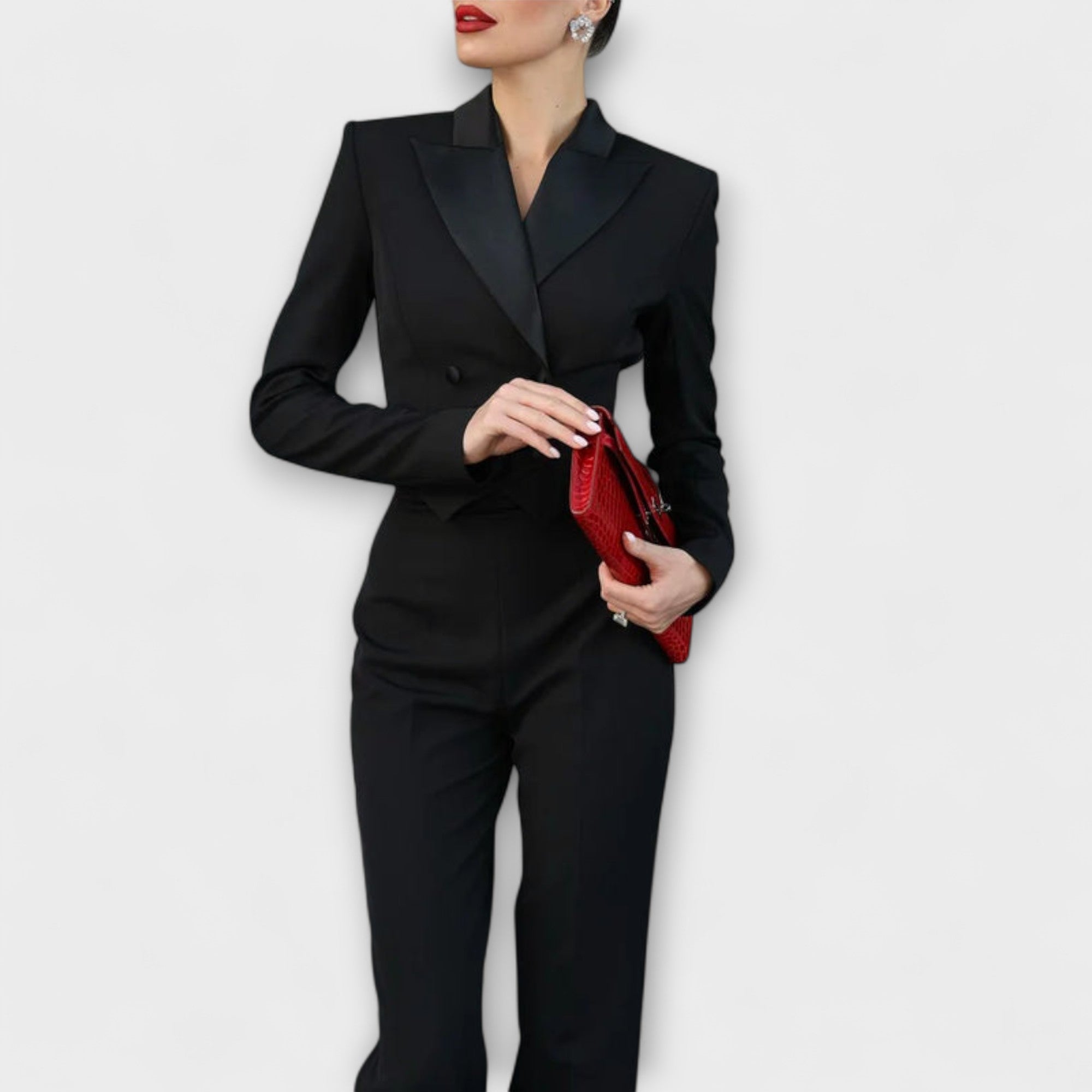 Noa - Svart Perle-Detaljert Ryggløs Kort Blazer Sett