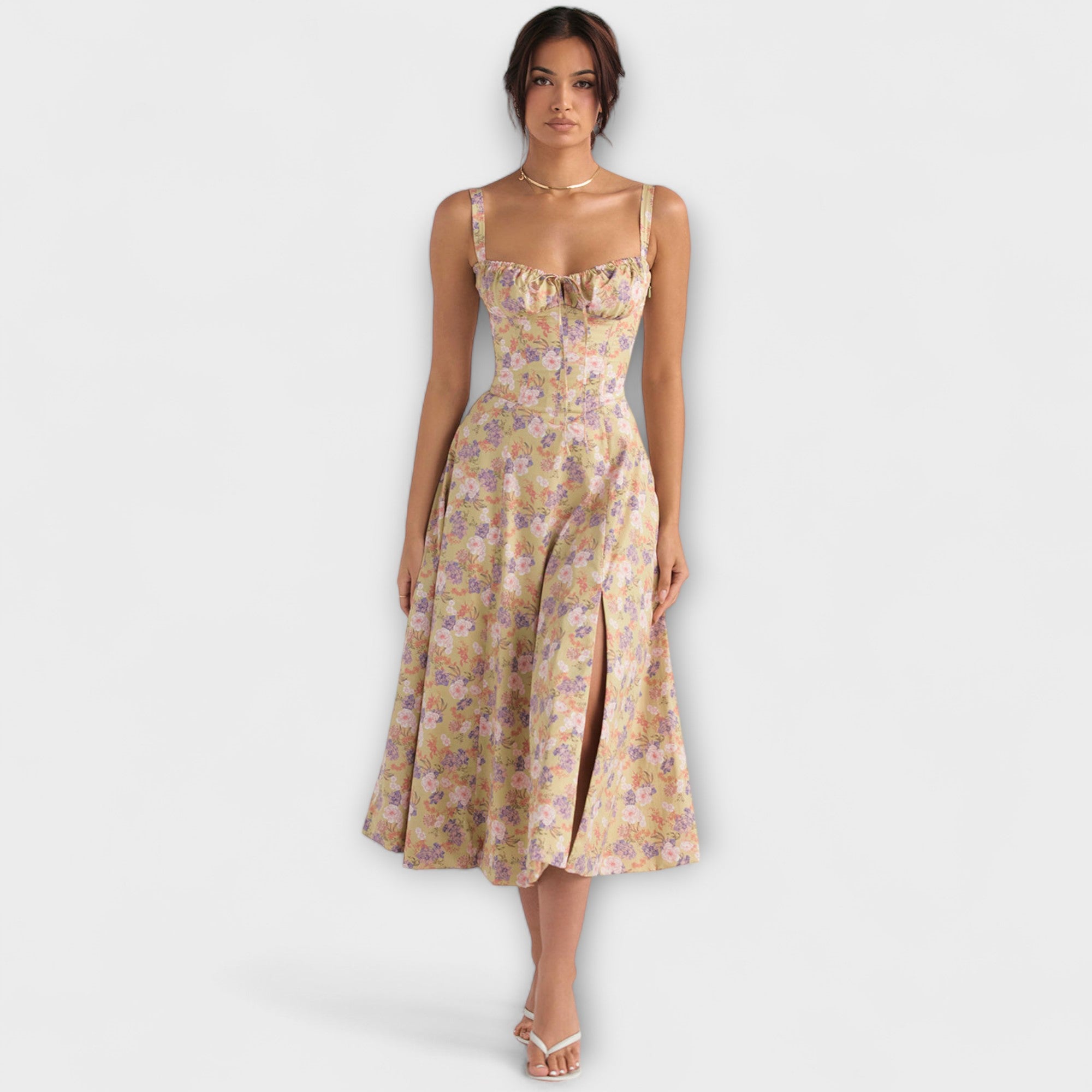 Zipporas - Skreddersydd Bustier Kjole med Moderne Vårblomsterprint