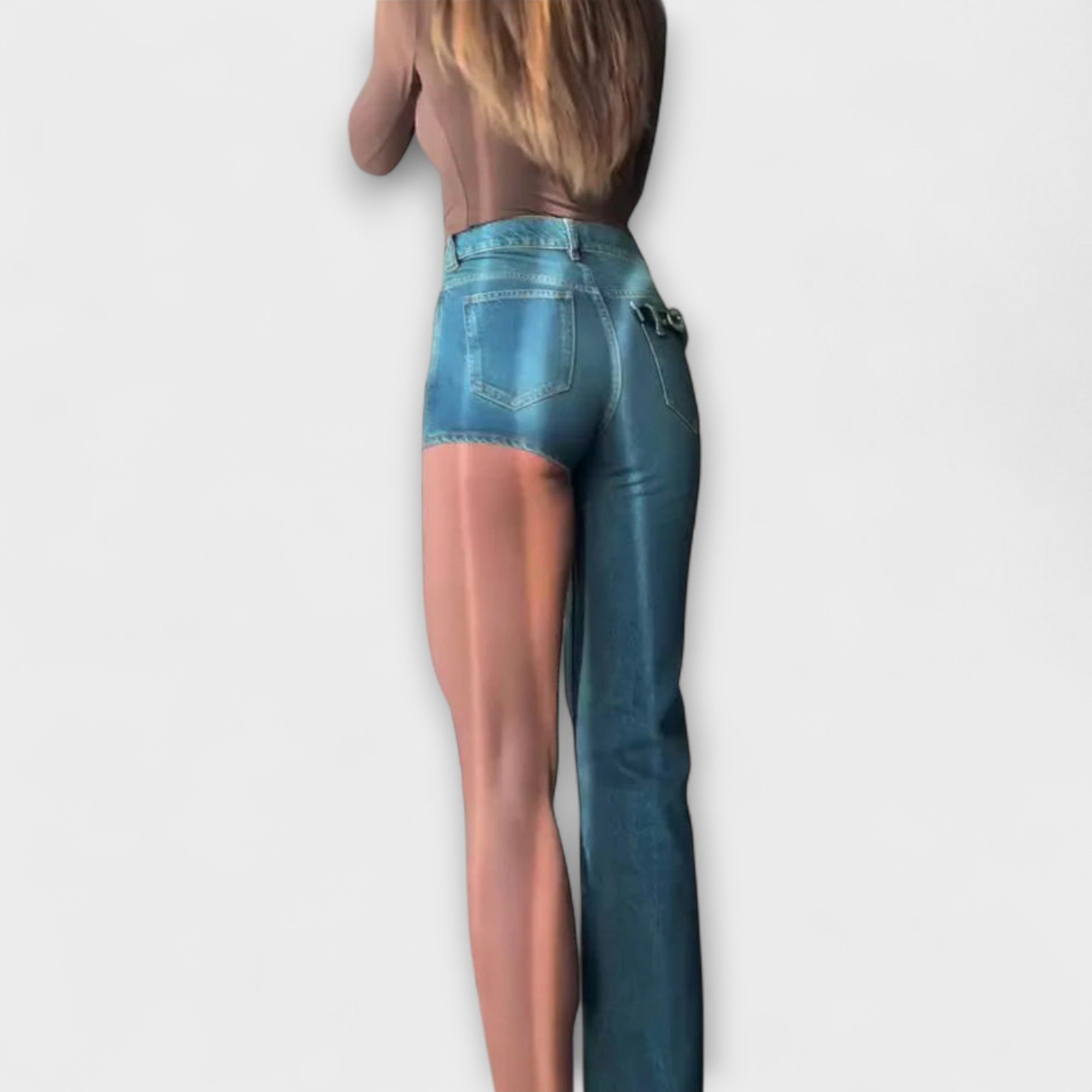 Astra - Trendy asymmetrisk denimshorts med én skulderstropp
