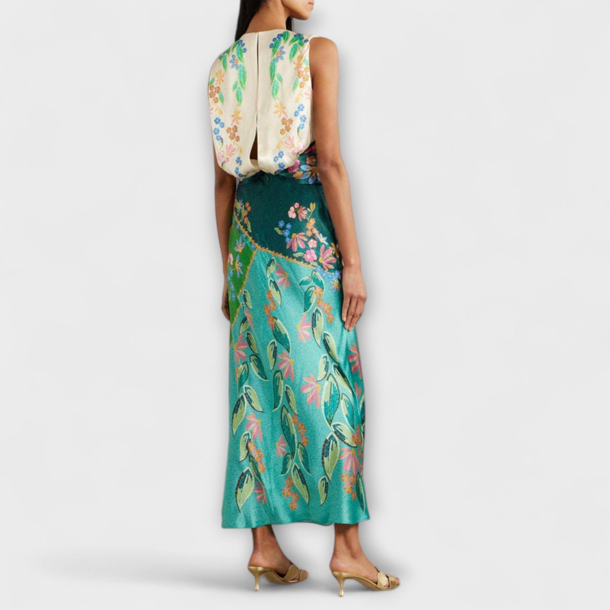 Aisling - Elegant Vridning Drapert Blomster Maxi Kjole
