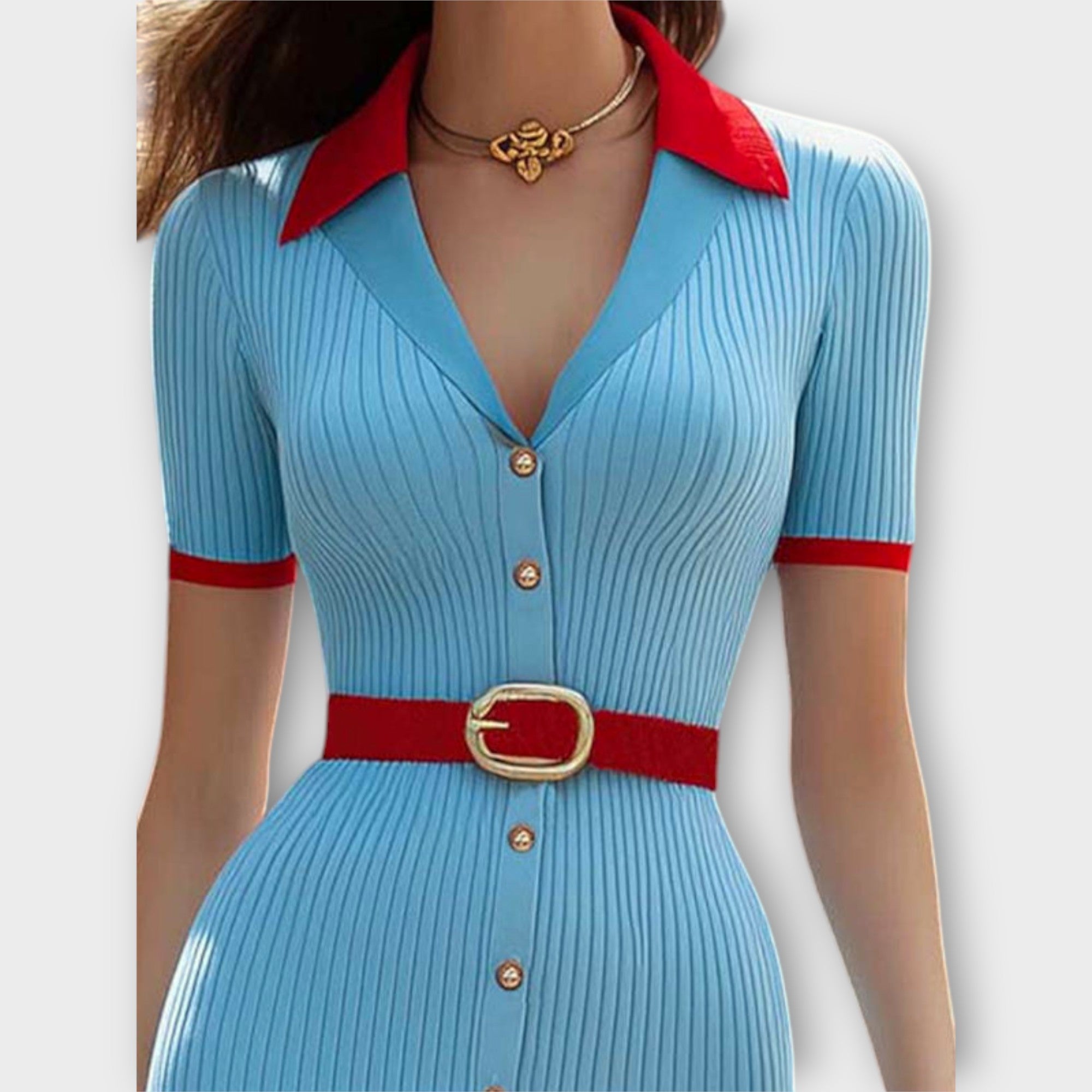 Sina - Chic Baby Blue Ribbet Strikket Blyantskjørt