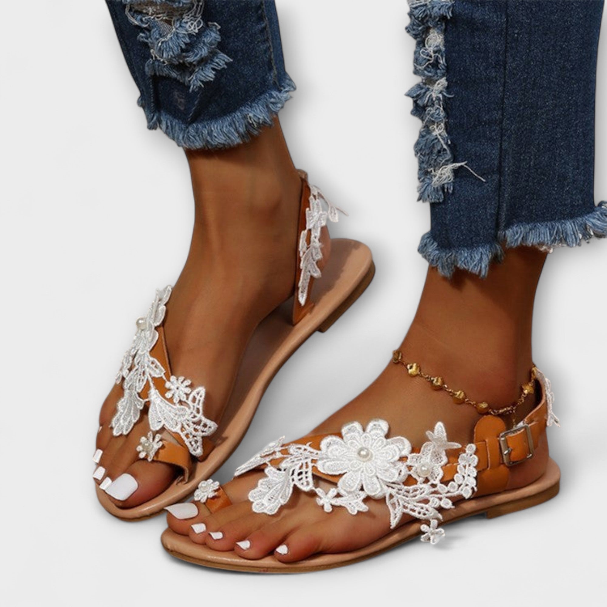 Boho - Komfortable Sandaler med Blomster & Ankelrem