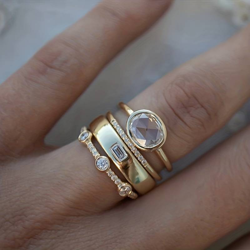 Vintage Gull- og Zirkonia Ring Sett