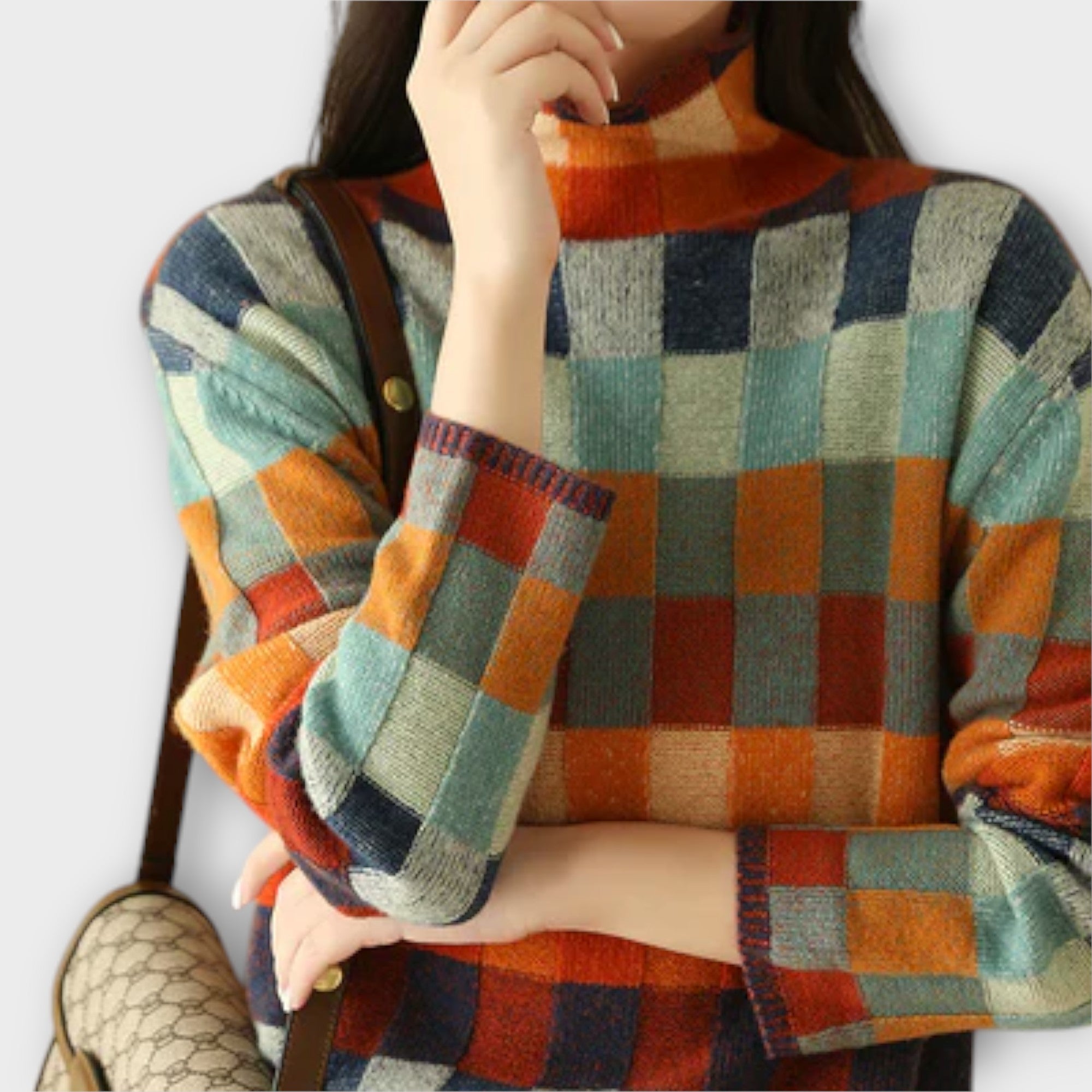 Erika - Patchwork Turtleneck Genser