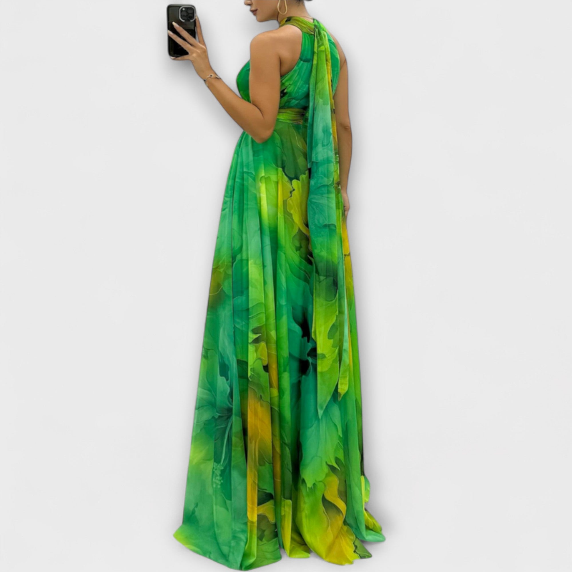Isalie – Chiffon Maxi Kjole med Blomsterprint