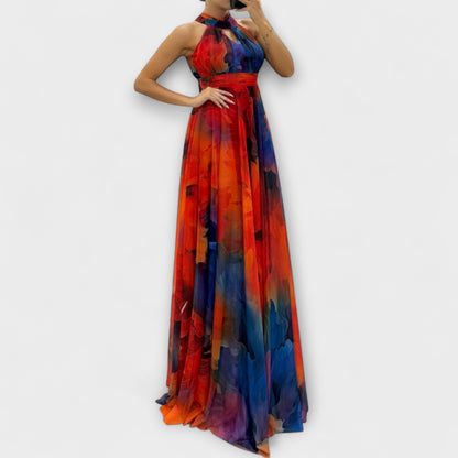 Isalie – Chiffon Maxi Kjole med Blomsterprint