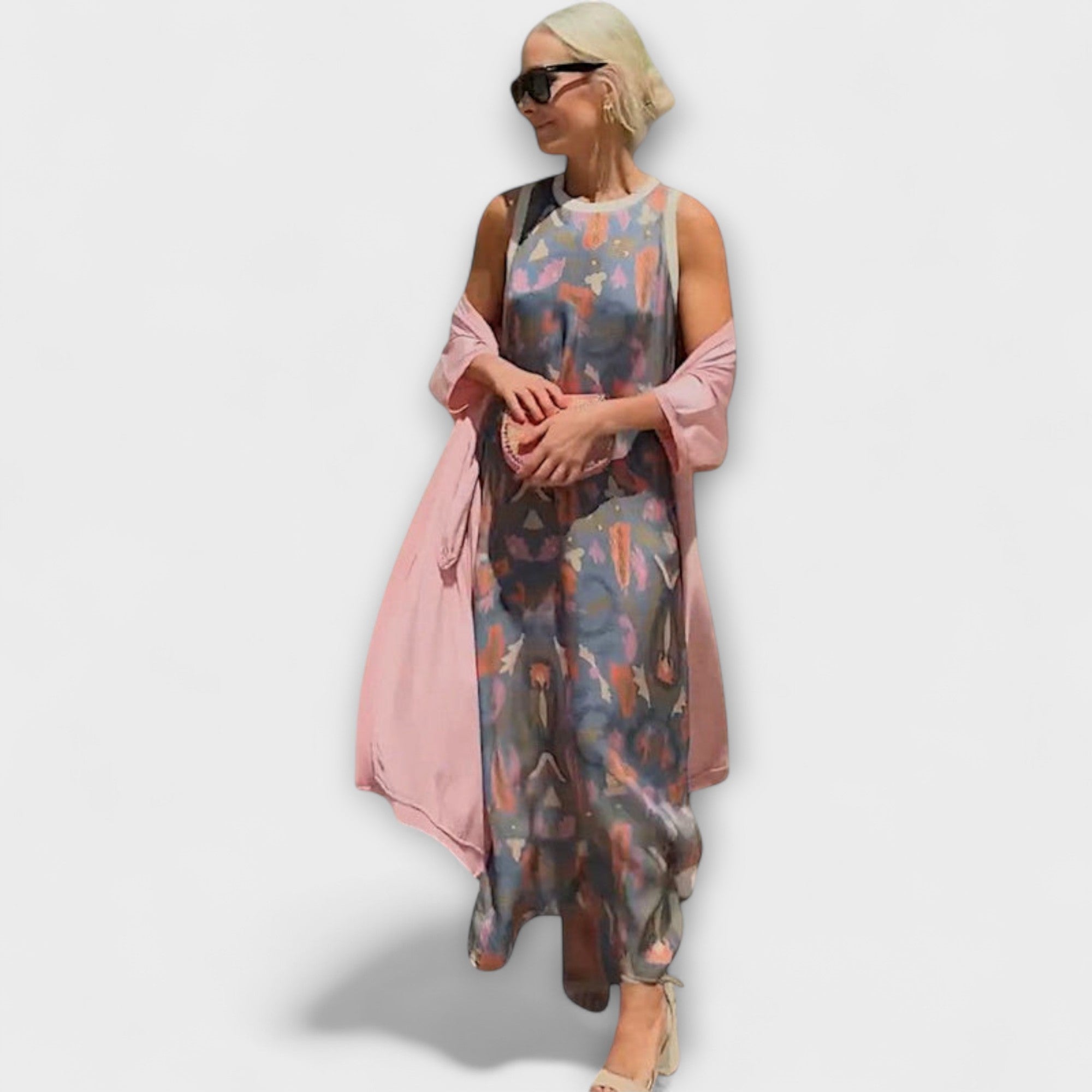 Elveria – Maxi Kjole med Matchende Cardigan